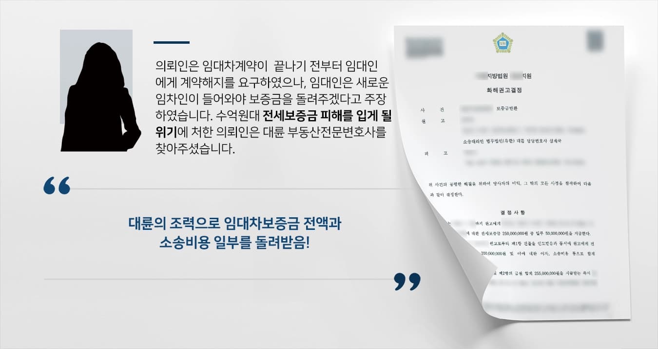 [전세보증금반환청구소송] 보증금반환 2억 원대 청구 전액 인용