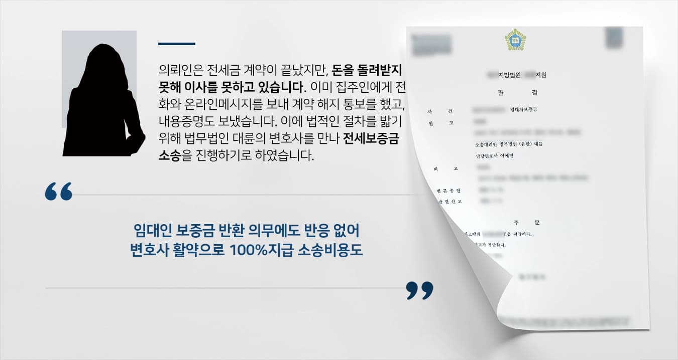 [전세보증금소송 결말] 부동산소송변호사 도움으로 재판부 전세금 전액 지급 결정