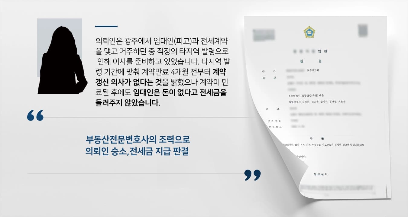 [전세자금반환 소송] 광주부동산변호사 조력으로 부동산민사소송 승소 